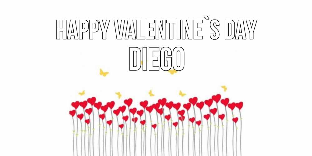 Greetings card с именем, Diego Happy Valentine`s Day шары много на палочках Greetings with text for free download 